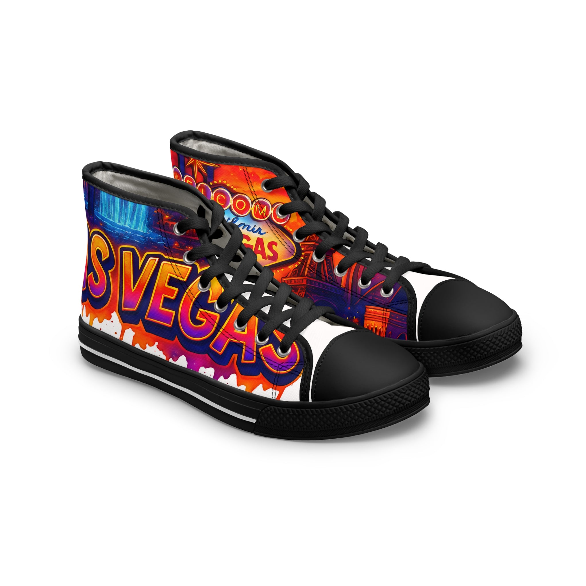 Las Vegas Graffiti Style Women's Sneakers - Colorful Canvas Street Style, Unique Design