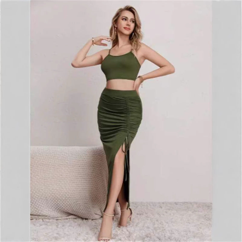 Sin City Style Slim Sleeveless Split Dress Set - Mid-Length
